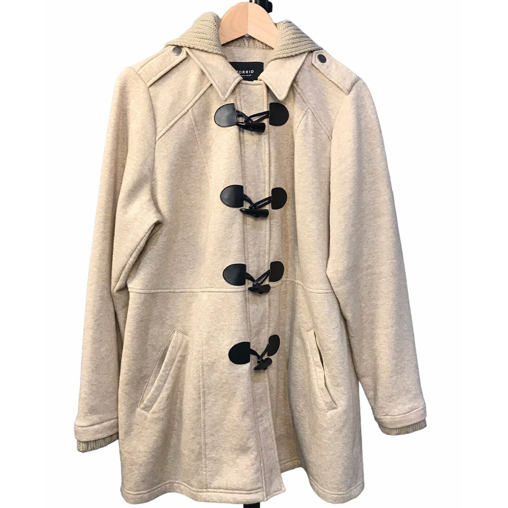 Torrid Heavy Knit Toggle Full Zip Coat Beige Hooded Long Sleeve Womens Size 1